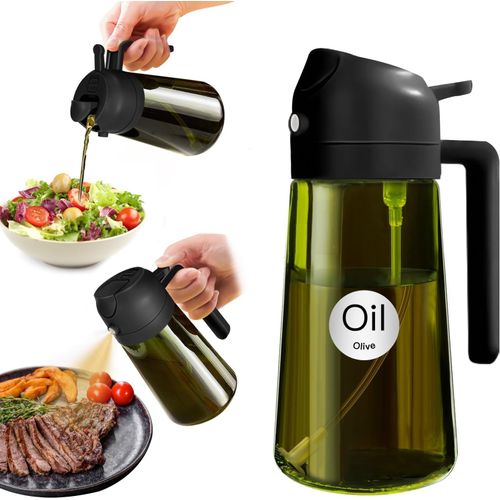 Eryi-470 Ml Pulvérisateur D'huile Foncé Anti-Lumière De Cuisson 2 En 1 Flacon De Qualité Alimentaire Bouteille En Verre Vert De Pour La Cuisine (Noir)