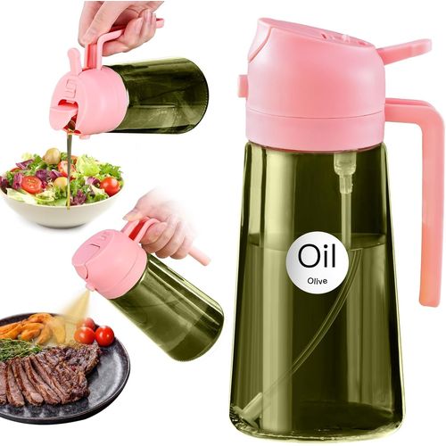 Sept-470 Ml Pulvérisateur D'huile Foncé Anti-Lumière De Cuisson 2 En 1 Flacon Pulvérisateur De Qualité Alimentaire Bouteille D'huile En Verre Vert De Pour La Cuisine (Rose)