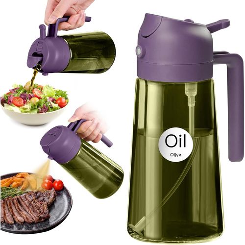 Sept-470 Ml Pulvérisateur D'huile Foncé Anti-Lumière De Cuisson 2 En 1 Flacon Pulvérisateur De Qualité Alimentaire Bouteille D'huile En Verre Vert De Pour La Cuisine (Violet)