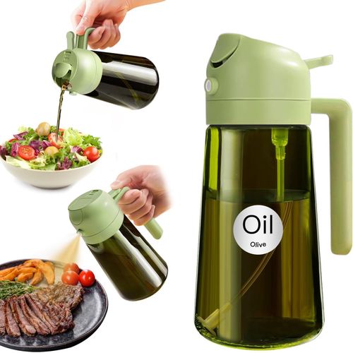 Eryi-470 Ml Pulvérisateur D'huile Foncé Anti-Lumière De Cuisson 2 En 1 Flacon De Qualité Alimentaire Bouteille En Verre Vert De Pour La Cuisine (Vert)