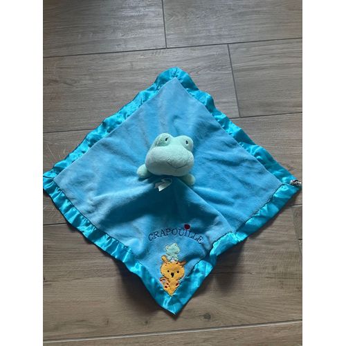 Doudou peluche grenouille bleue crapouille Sandy frog satin