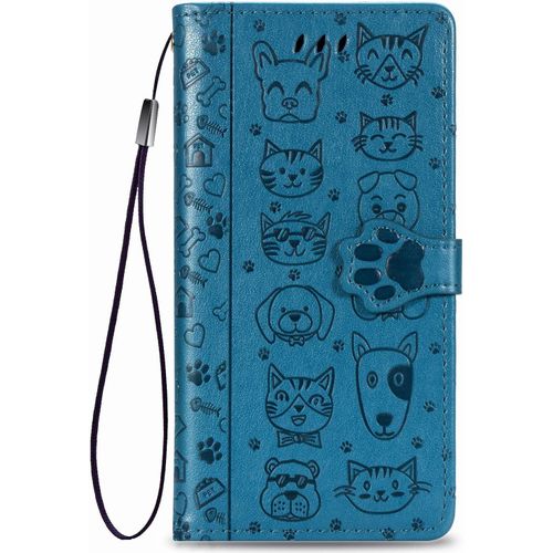 Coque Pour Iphone Se 2022/2020, Antichoc Portefeuille Etui Housse En Cuir A Rabat Avec Porte Carte, Chiusura Magnetica [Chat Chien] Flip Cover Case Pour Apple Iphone 8/7, Bleu