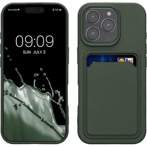 Housse Compatible avec Apple iPhone 16 Pro Coque - Housse de téléphone avec Compartiment Carte en Silicone - Vert foncé