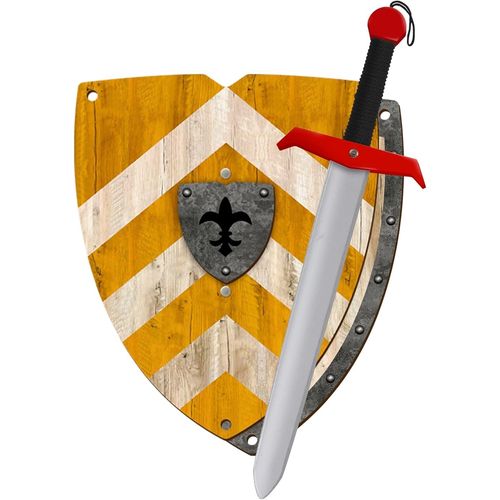 Eryi-Épée Et Bouclier Chevalier En Bois Colorés Faits À La Main - Jouet Garçons, Filles, Enfant - Complément Jeux, Jeux D'imitation, Déguisement, Médiéval, Guerrier, Soirée À Thème, Moyen-Âge (Jaune)