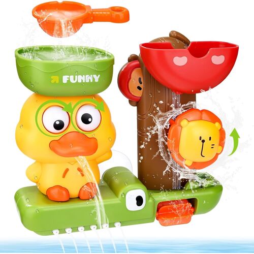 Kalanka-Jouet Bain Bébé, Jouets De Bain Pour Bebe 1 2 3 Ans Jouet De Bain Cascade Interactif Caneton Et Lion Jouet De Bain Avec Cuillère À Eau Cadeaux Pour Garçons Filles