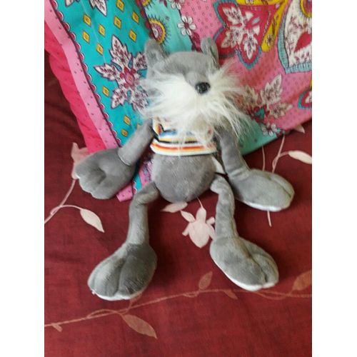 Doudou Chien Gris Grosse Moustache T Shirt Rayé Soft Friends