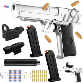 ERYI-Pistolet Jouet Enfant, Pistolet Jouet Avec Balles Souples, Armes En Jouet, Eva Mousse Jouet Blaster Avec 50 Soft Bullet,24 Jeu De Coque,2 Chargeurs/Silencieux/Viseur Infrarouge,Desert Eagle (Arg