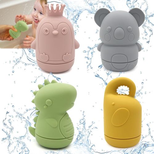 ASFASFq-Jouets de Bain | Pack De 4, Jouet Bain Bébé en Silicone, Jouet Piscine Bebe, Ensemble Éducatif pour Salle de Bain pour Enfants pour Le Plaisir du Bain (Pingouin, Dinosaure, Ours Et Éléphant)