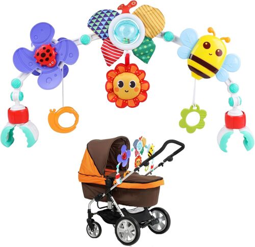 Arche D'activités Articulée Pour Bébés Et Tout-Petits, Arche D'éveil Pour Poussette Avec Moulin À Vent, Hochet, Jouets Ajustables Pour Bébés Berceau Et Landau 0 3 6 9 12 Mois