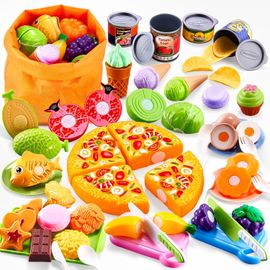 ERYI-Cuisine Enfant Ensemble,66 Pcs Dinette Enfant Nourriture Accessoire Ustensile Cuisine Enfant Avec Pizza,Glace,Fruits Et Légumes Jouet À Couper De Jouet Imitant,Jouet Garcon Fille 3 4 5 Ans