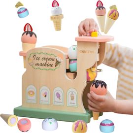ERYI-Glacier En Bois Jouet, Machine À Crème Glacée, Marchand De Glace, Dinette Enfant En Bois, Accessoire Cuisine Enfant, Jeu Imitation, Cadeau Pour Fille 3 4 5 6 Ans