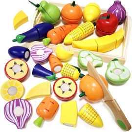 ERYI-Jouet Bois Fruits Légumes De Coupe Pour Dinette Enfant,Jeux De Cuisine Enfants,Jeu D'Imitation Jeux Enfant, Jouet Éducatif Éveil Montessori, Cadeau Anniversaire Pâques Noël Garçon Fille