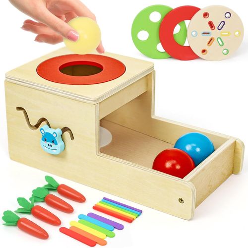 ERYI-Jouet Montessori En Bois 5-En-1 Pour Tout-Petit 1 An Et Jeu De Motricité, Boîte De Permanence D'Objet, Tri Des Couleurs & Formes, Puzzle Idée Cadeau Éducatif Fille Garçon Noël Anniversaire