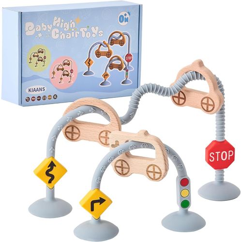 ERYI-Cube D'Activité Sensoriel Bébé À Ventouse - Boulier Enfant En Silicone Sécurisé Pour Chaise Haute Avec Anneau Bois Montessori (Bleu)