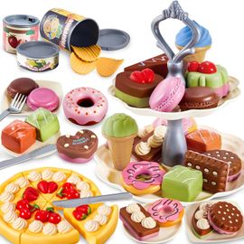ERYI-Jouet Dessert Avec Présentoirs À Gâteau, Dinette Enfant Jouet Aliment Cuisine A Couper, Jeux D'Imitation Cadeau Pour Filles Garçons 3 4 5 Ans