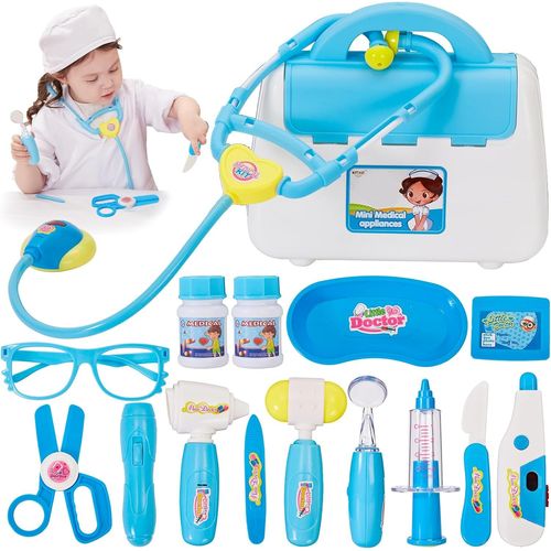 ERYI-Malette Docteur Enfant Kit Medecin Avec Jouet Stéthoscope Seringue, Trousse Docteur, Jeu D`Imitation, Cadeau Pour Enfants Garcons Filles, Lumières Et Sons