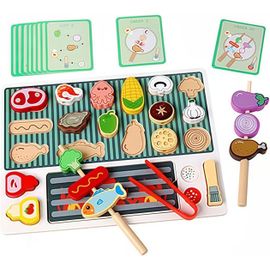 ERYI-Jouet Alimentaire En Bois 31 Pièces Pour Barbecue Pour Enfants, Accessoires De Cuisine De Jeu, Jouets De Rôle, Jouets Alimentaires Pour Barbecue, Jeu De Rôle, Cadeau Pour 3 Ans