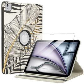 Coque + Verre Trempé Pour Ipad Air 11 Pouces 2025/2024 M3/M2, Etui Rotatif 360° Multi-Angle Motif Feuille