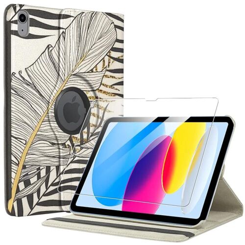 Coque + Verre Trempé Pour Ipad A16 (11'') / Ipad 10 2022 (10,9'' 10e Génération) Etui Multi-Angle Motif Feuille