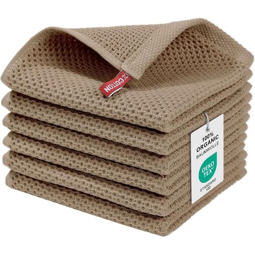 Kalanka-Lot De 6 Torchons De Cuisine 100 % Coton - 30 X 30 Cm - Doux Et Absorbants - Épais - De Qualité Supérieure - Marron