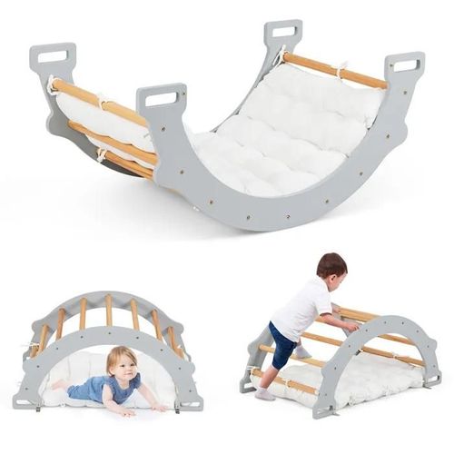 Costway Arche D¿Escalade Montessori 3 En 1 À Bascule, Coussin Moelleux Pour Grimper Ou Se Reposer Gris