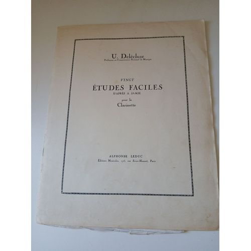 Ulysse Delecluse 20 Etudes Faciles D'Après A. Samie / Pour La Clarinette 1953