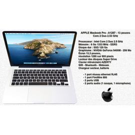 Apple Macbook Pro A1278 - 13" Intel Core 2 Duo - 2.5 GHz - RAM 6 Go - SSD 128 Go - macOS Catalina 10.15
