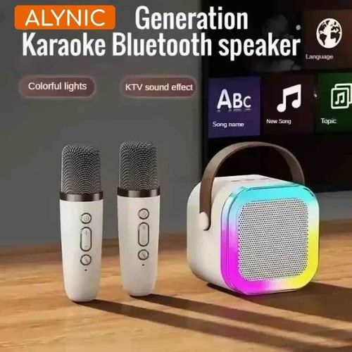 ALYAlfred-Machine de Karaoké Portable Bluetooth 5.3 PA,Système de Haut-Parleurs,Double Microphones Sans Fil,pour la Maison,Chant en Famille,Cadeaux pour Enfants-C