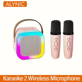 ALYAlfred-Machine de Karaoké Portable Bluetooth 5.3 PA,Système de Haut-Parleurs,Double Microphones Sans Fil,pour la Maison,Chant en Famille,Cadeaux pour Enfants-E