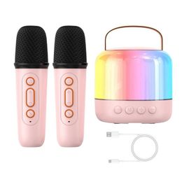 Petit haut-parleur karaoké avec 2 microphones sans fil,design lumineux LED,lecteur de musique,machine à chanter,boîte de son pour la famille