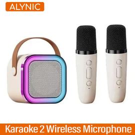 ALYAlfred-Machine de Karaoké Portable Bluetooth 5.3 PA,Système de Haut-Parleurs,Double Microphones Sans Fil,pour la Maison,Chant en Famille,Cadeaux pour Enfants-F