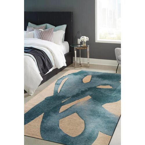 Tapis Salon Et Chambre Moderne Tissé Plat 170x240 Cm Bleu