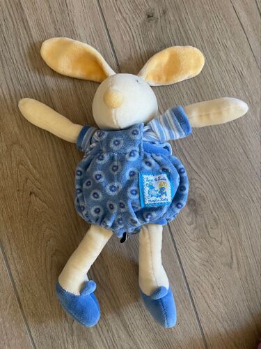 Doudou peluche souris Lise et lulu moulin roty bleu 