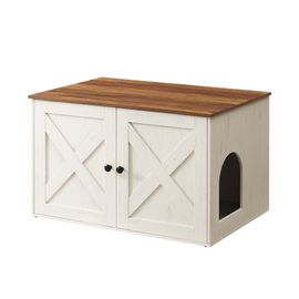 Maison De Toilettes Pour Chat, Niche, Meuble Litière Chat, Table Basse, 80 X 53 X 50 Cm, Marron Miel Et Blanc Rustique