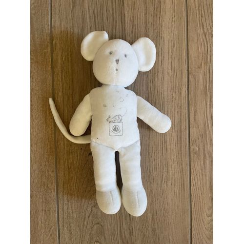 Doudou peluche souris petit bateau blanche blanc 