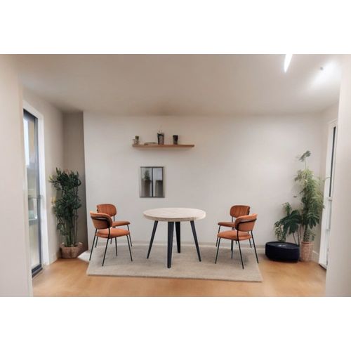 Ensemble Table En Bois Extensible Et 4 Chaises En Tissu Orange