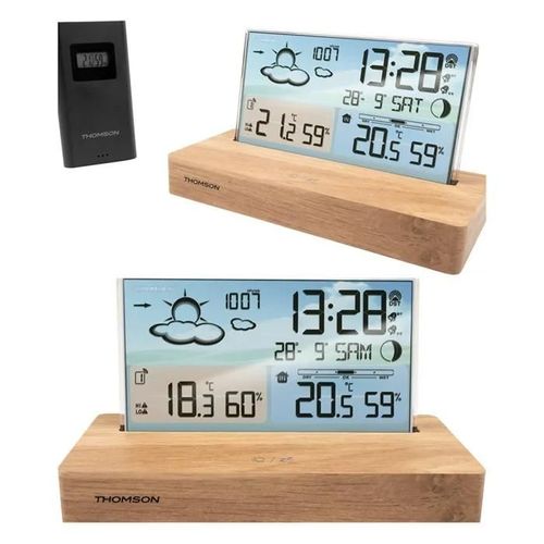 Station météo Bois Clair Réveil Affichage digital Station Météo - Décor Bois - Intérieur/Ext - Horloge - Hygromètre - Sonde Digitale