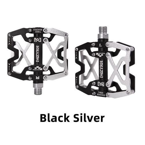 Mzyrh-Pédales De Vélo Ultralégères En Aluminium Coordonnantes,Accessoires De Vélo Étanches,3 Roulements,Route,Bmx,Vtt -Y06-Noir Argent