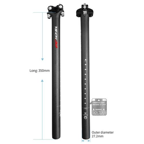 Tige De Dégager En Carbone Pour Vélo De Route Et De Montagne,Tube De Siège,Pièces De Bicyclette,3k,27.2/30.8/31.6x350/400mm,256 -27.2x350