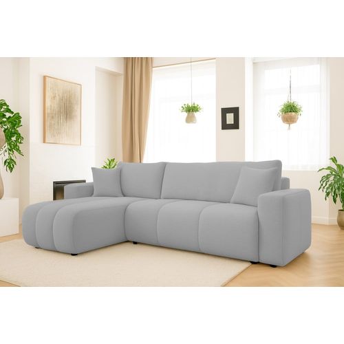 Canapé D'angle Convertible 3 Places En Tissu Gris Clair Hydrophobe