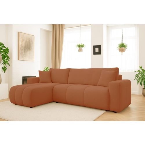 Canapé D'angle Convertible 3 Places En Tissu Terracotta Hydrophobe