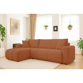 Canapé D'angle Convertible 3 Places En Tissu Terracotta Hydrophobe