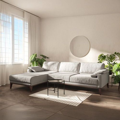 Canapé D'angle Gauche En Polyester Gris Clair