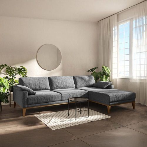 Canapé D'angle Droit En Polyester Gris Foncé
