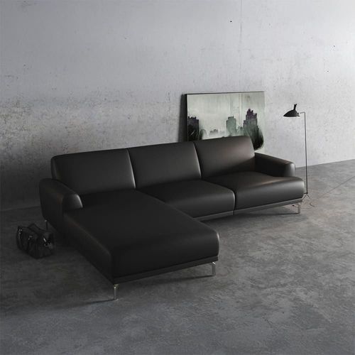 Canapé D'angle Gauche En Cuir Naturel Gris Ombré