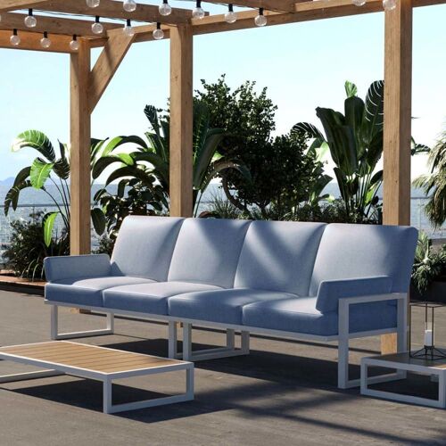 Canapé 4 places bleu clair - cadre blanc