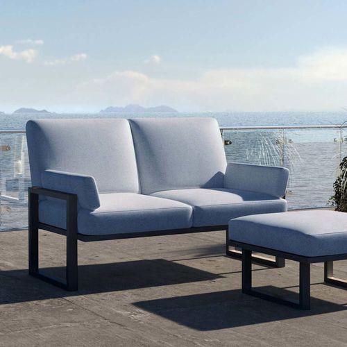 Canapé 2 Places Bleu Clair - Cadre Anthracite