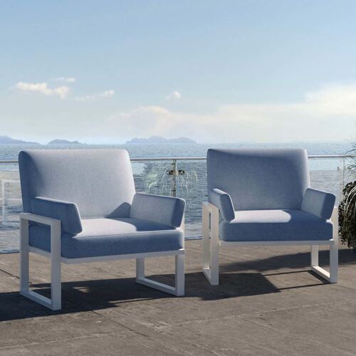 Fauteuil bleu clair - cadre blanc