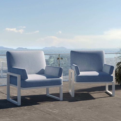 Fauteuil Bleu Clair - Cadre Blanc