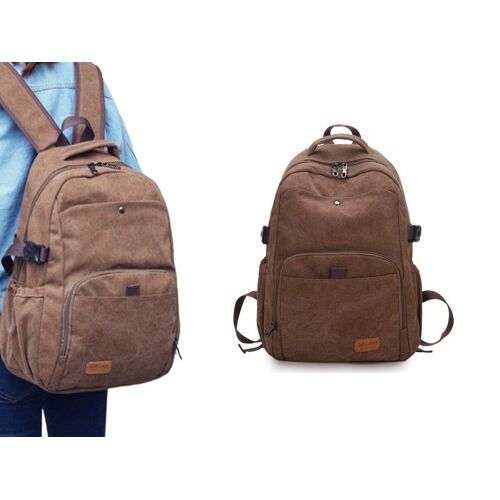 Sac à dos en toile pour ordinateur portable et école - Grande capacité, couleur café, 31 x 17 x 45 cm